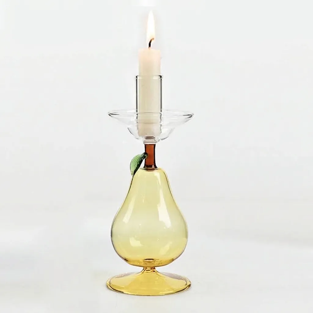 Creative Pear Shaped Borosilicate Glass Candle Holder Amber Romantic Home Decor Tabletop Centerpiece Wedding Photography Props