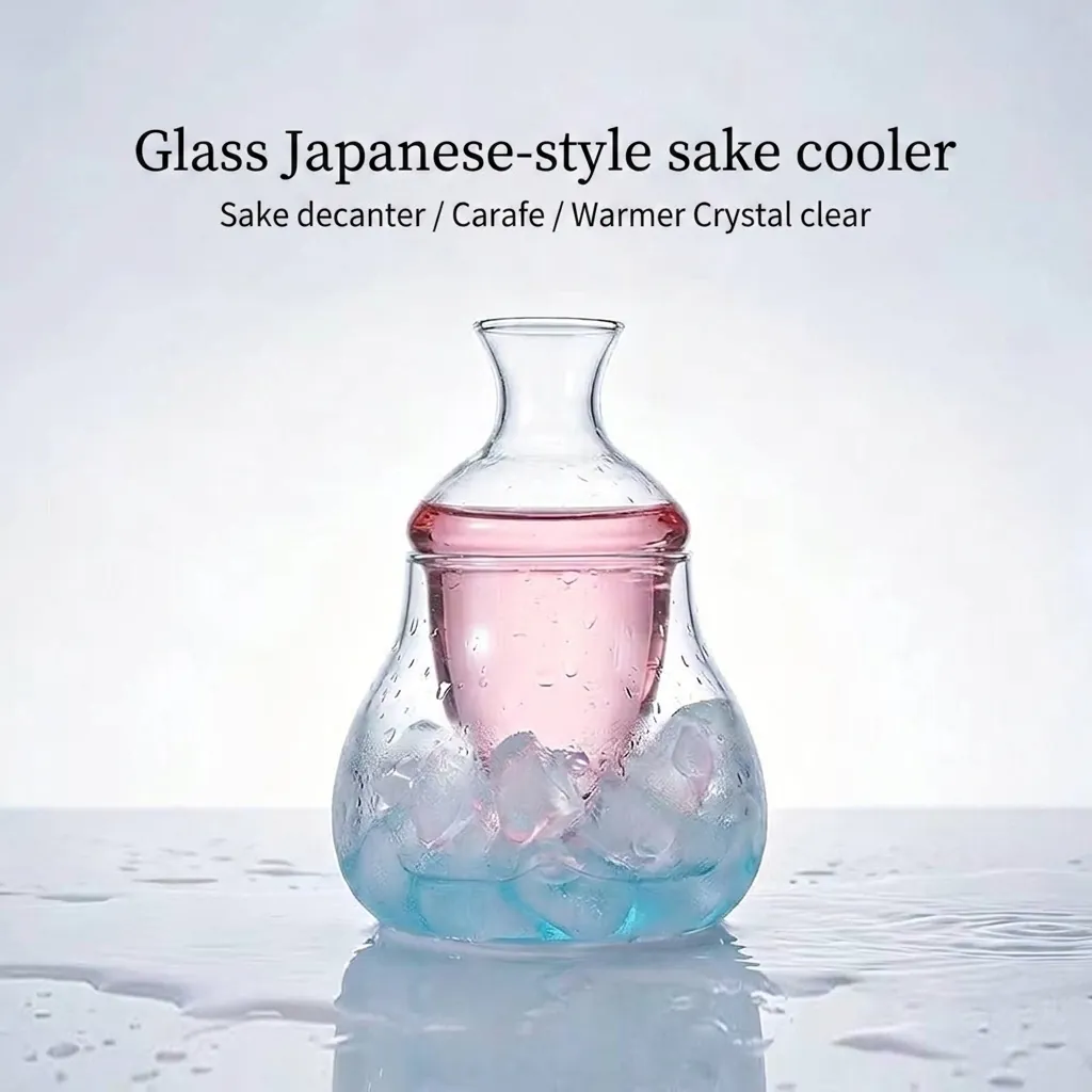 Decantador de Sake Frío de Estilo Japonés en Vidrio de Borosilicato Con Compartimento Interior para Hielo Distribuidor de Vino de Cristal Transparente Resistente al Calor