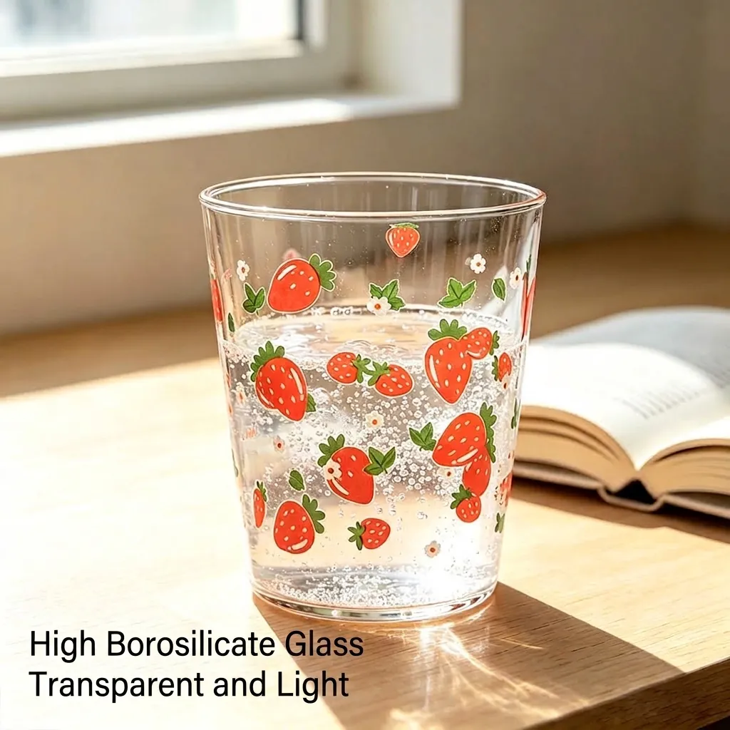 Summer Fruit Print Borosilicate Glass Cup Ins Style Strawberry Watermelon Pattern Heat Resistant Milk Coffee Glass Mug