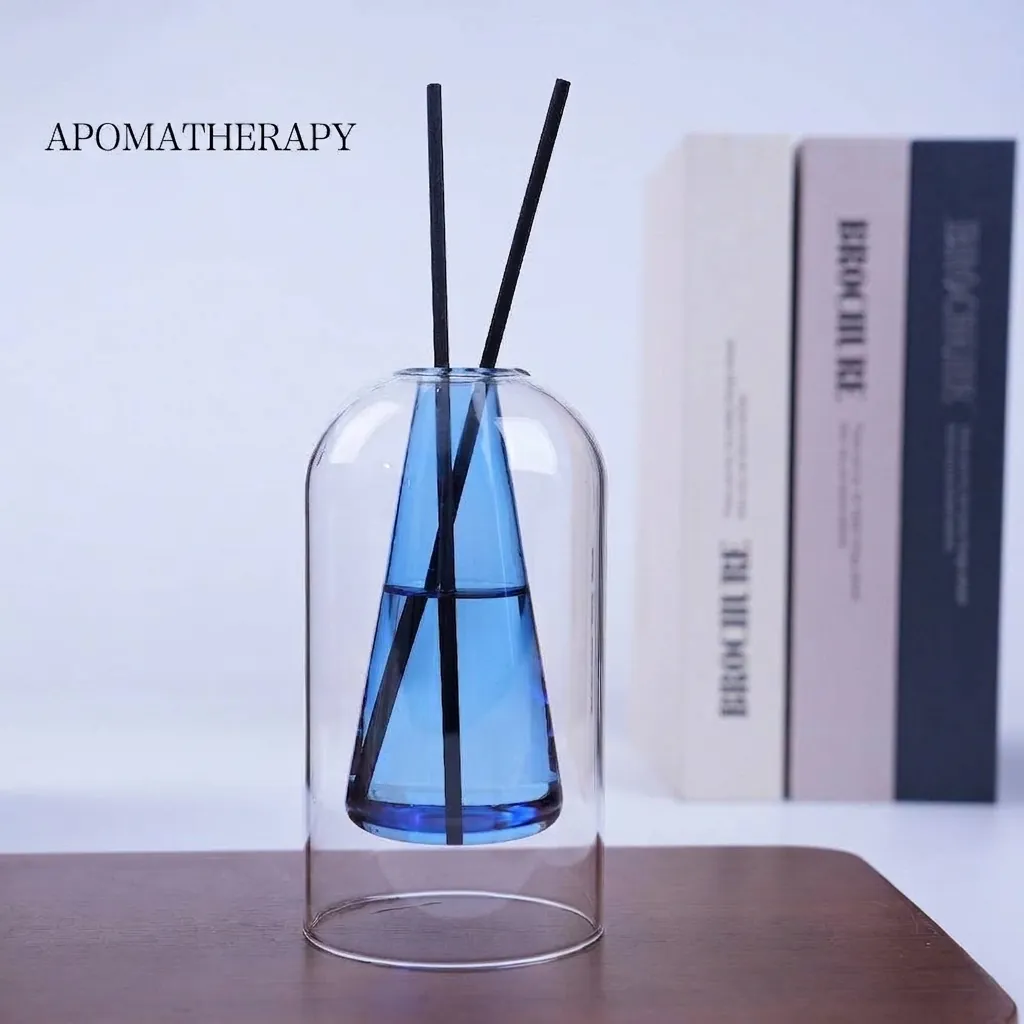 Moderne Doppelwandige Glas Aromatherapie Vase Im Neuen Chinesischen Stil Farbige Konische Borosilikatglas Tischdekoration