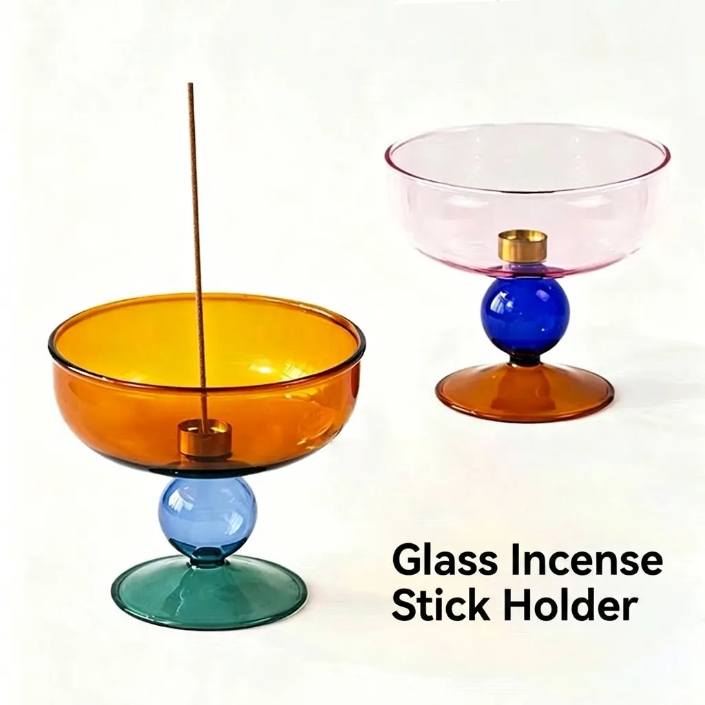 Creative Colorful Patchwork Glass Incense Holder With Metal Nine-Hole Insert Retro Geometric Candle Holder Home Decor Gift