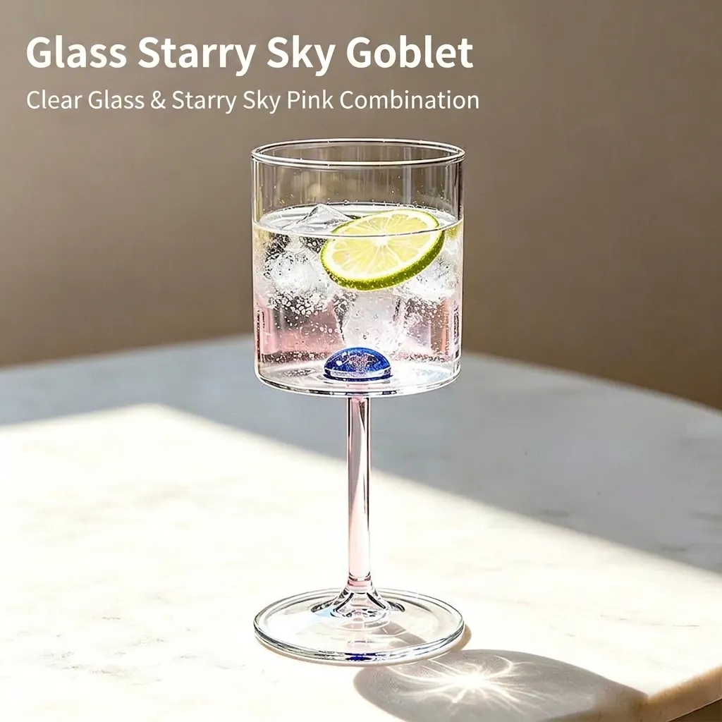 Starry Sky Borosilicate Glass Wine Glass Creative Universe Design Pink Stem Champagne Flute For Party Wedding Drinking