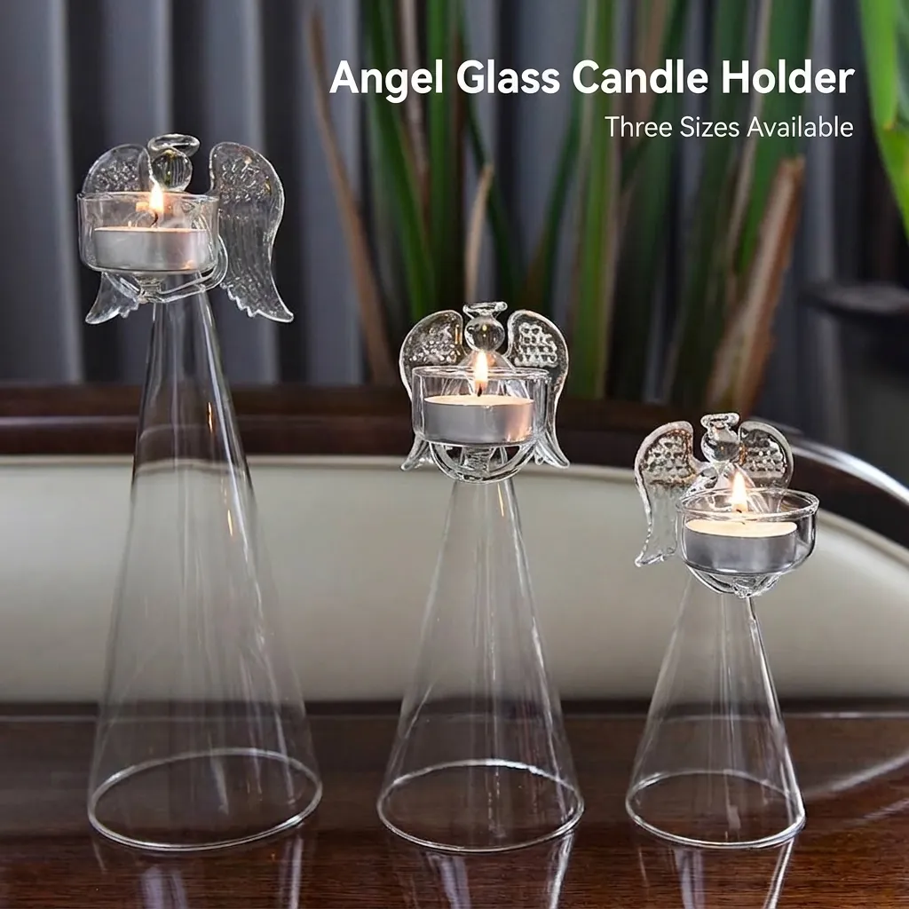 European Style Angel Glass Candle Holder Clear Borosilicate Glass Candlestick For Romantic Dinner Wedding Home Decor Desktop Gift