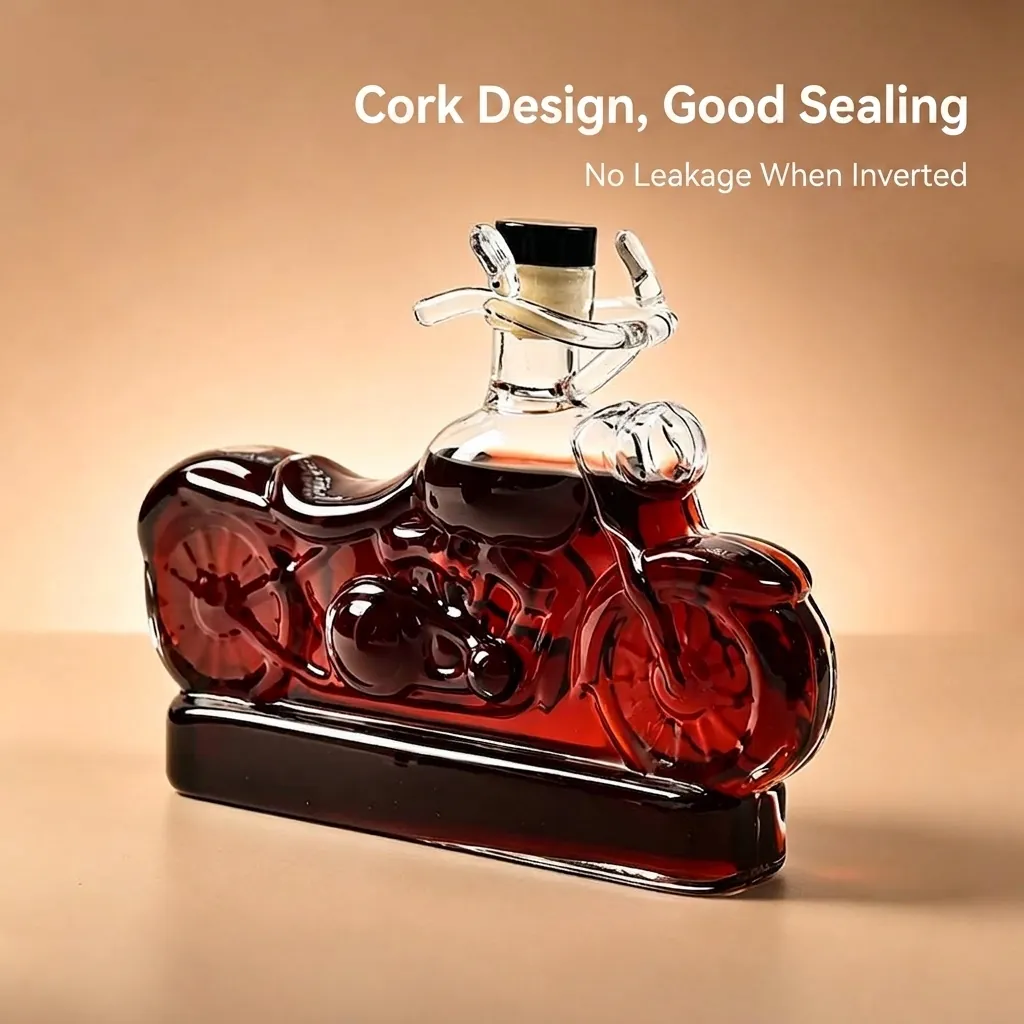 Decantador de Vino de Vidrio de Borosilicato Alto Creativo Con Forma de Motocicleta Botella de Licor Estilo Crucero Retro Con Tapón de Sellado Para Bar Hogar Regalo