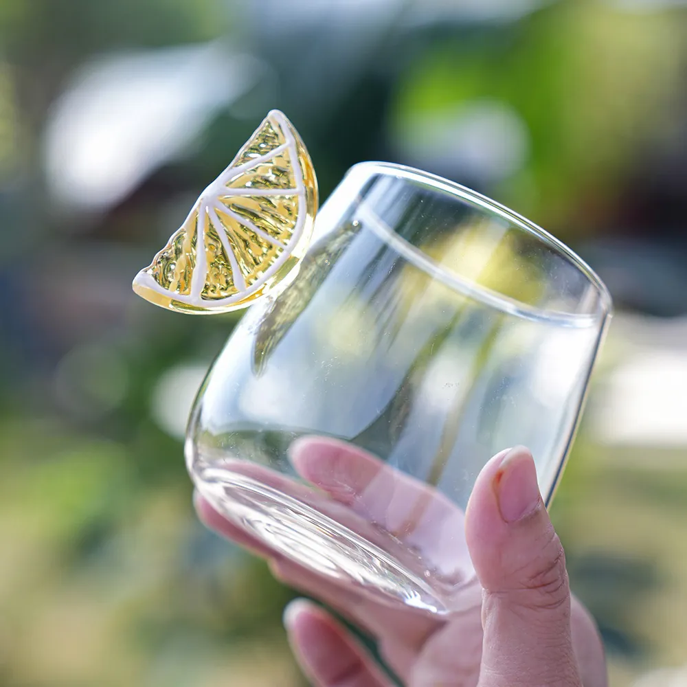 Kreative 3D Tiergriff Borosilikatglas Tasse Süße Cartoon Zitrone Vogel Schleife Muster Wasser Saft Becher Transparentes Trinkgeschirr