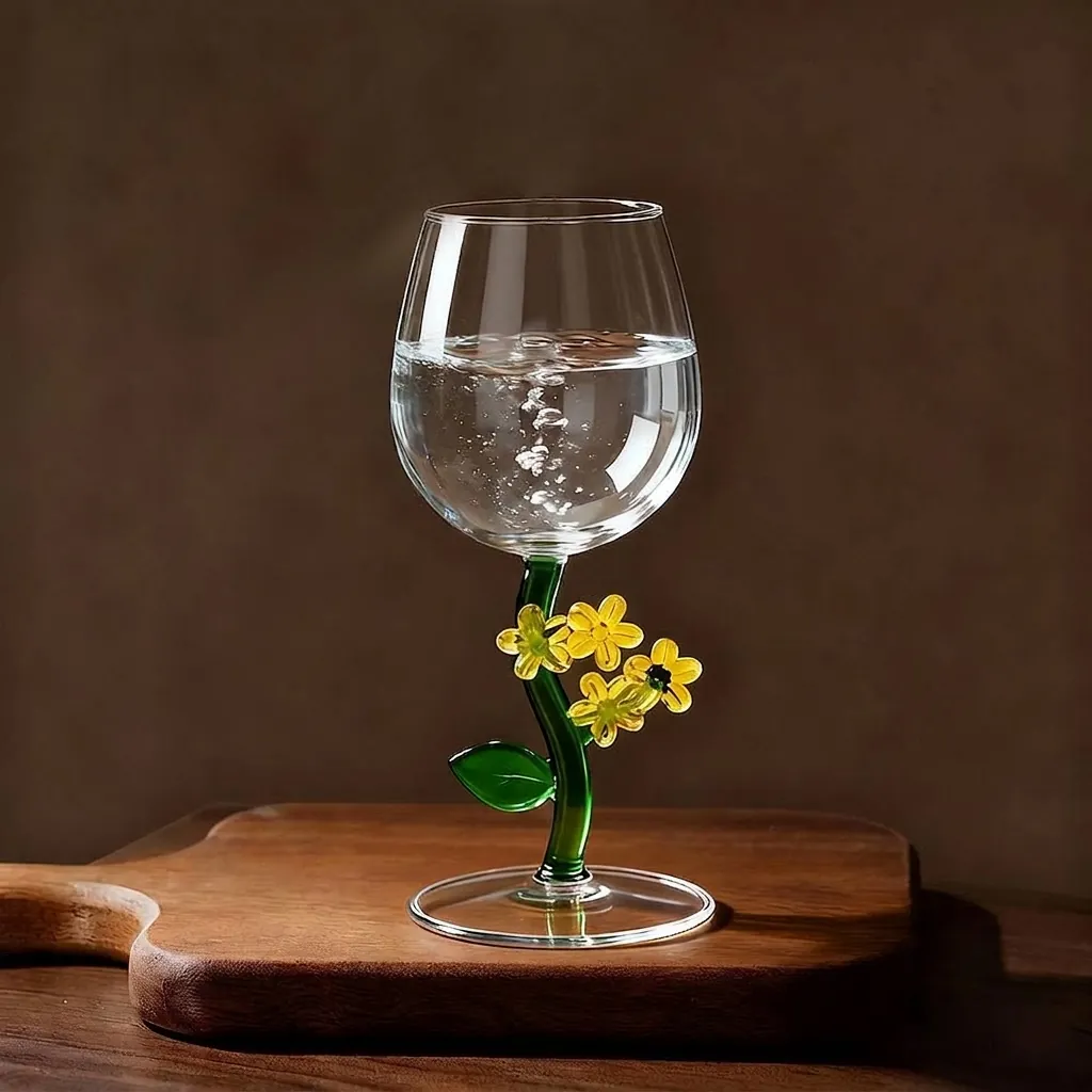 Kreatives Blumenstiel Weinglas Borosilikatglas Champagnerflöte Elegantes Pflanzenmotiv Bordeaux Glas Für Hochzeitsfeier