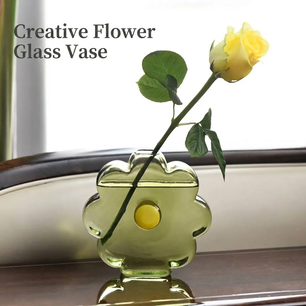 Modern Creative Flower Shaped Glass Vase Colorful Transparent Hydroponic Flower Arranger Desktop Ornament Home Decoration