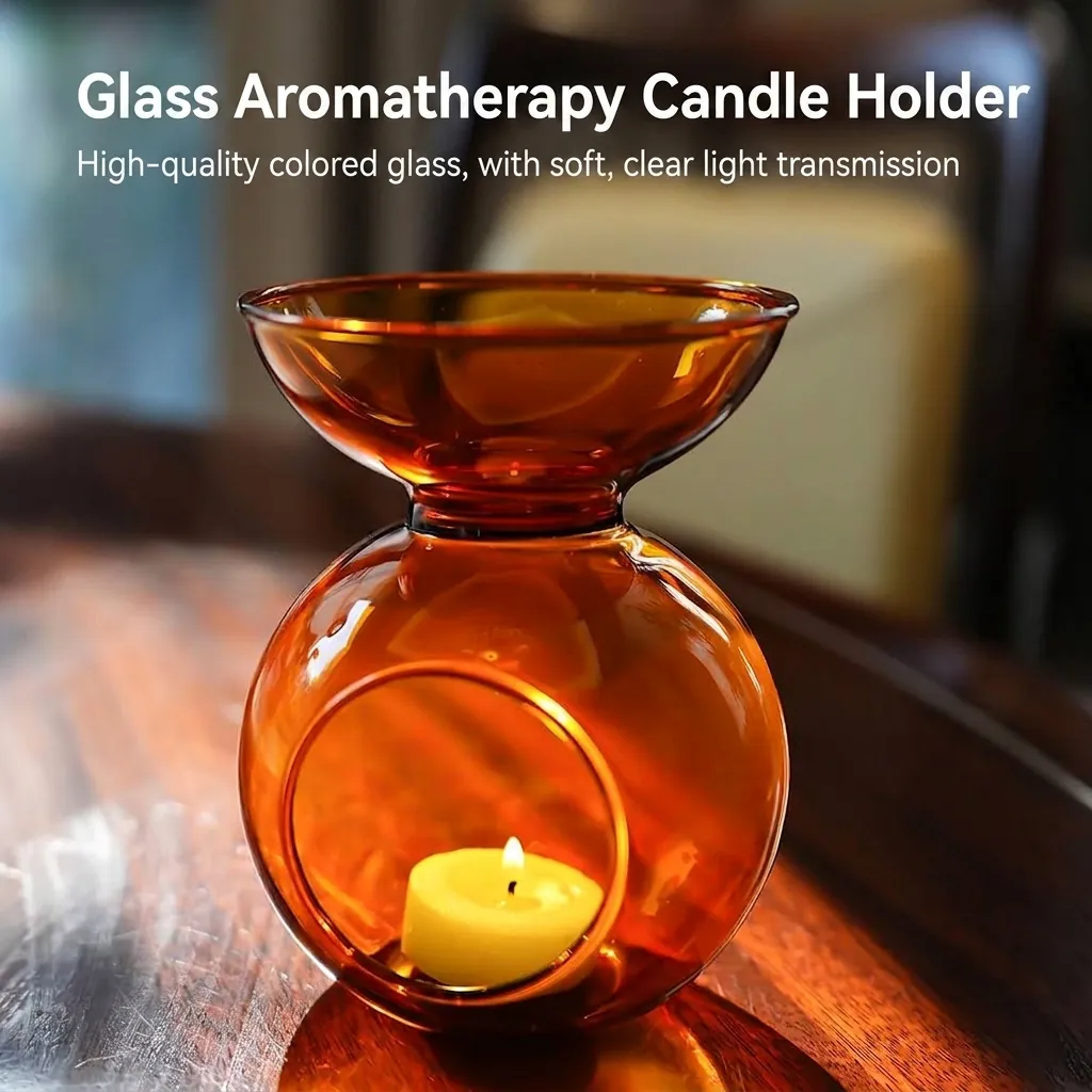 Heat Resistant Borosilicate Glass Aromatherapy Candle Holder Champagne Amber Color Geometric Essential Oil Burner Home Decor