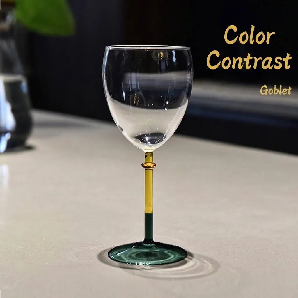 Creative Color Blocked Goblet High Borosilicate Glass Wine Glass European Champagne Flute Modern Minimalist Barware Drinkware