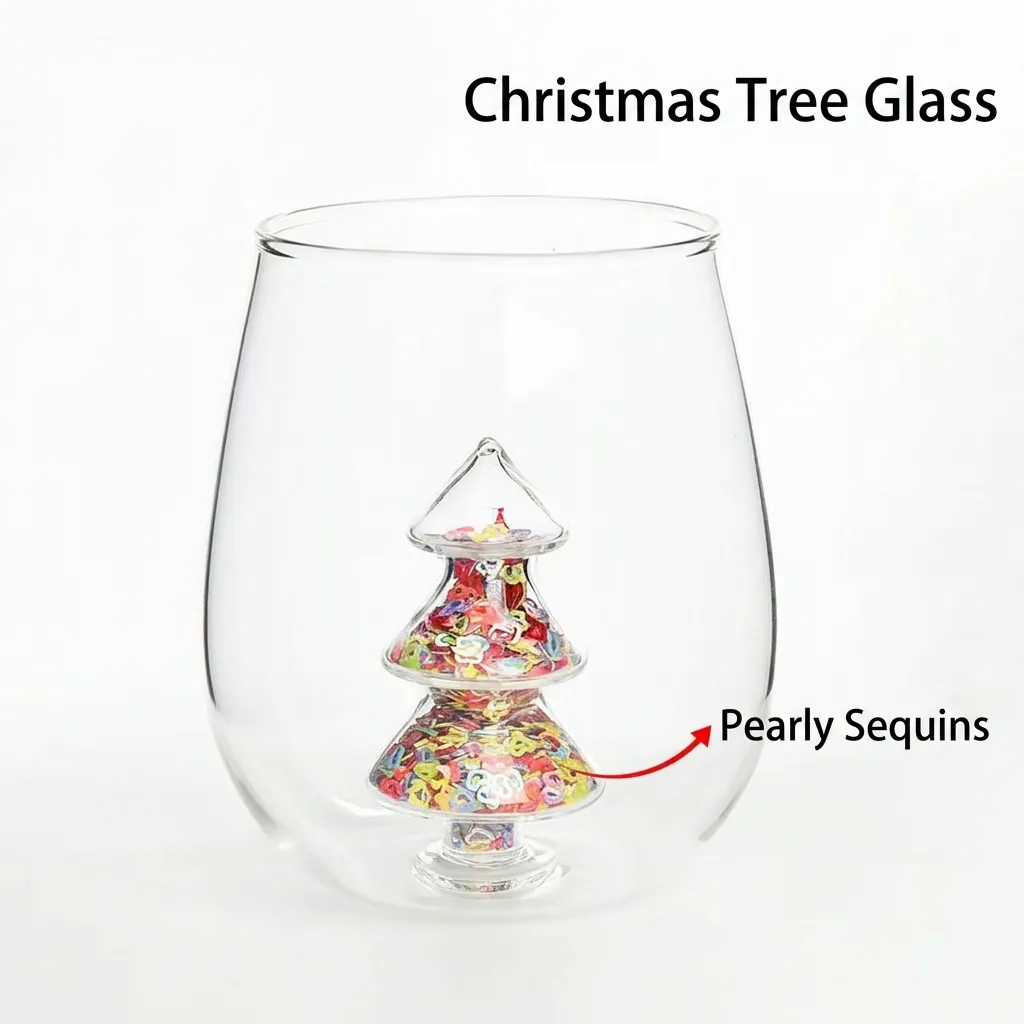 3D Christmas Tree Borosilicate Glass Cup With Colorful Sequins Heat Resistant Clear Drinking Mug For Milk Juice Home Decor Gift