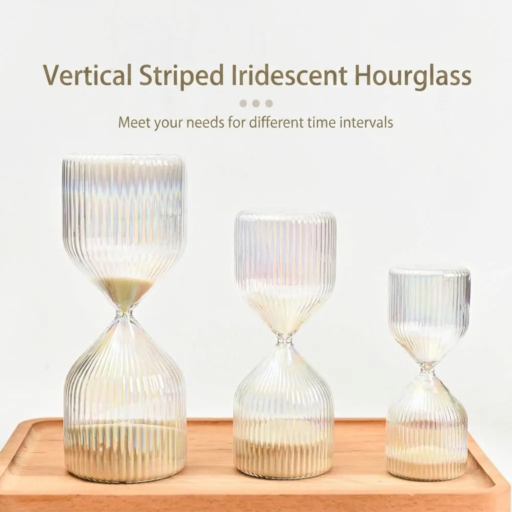Creative Cylindrical Glass Hourglass Sand Timer Vertical Stripes Iridescent Decorative Sand Clock For Home Office Desktop Gift