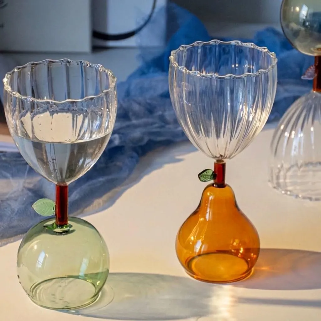 Creative Fruit Design Ribbed Glass Goblet Hand Blown Heat Resistant Wine Cup For Cocktail Party Home Decor