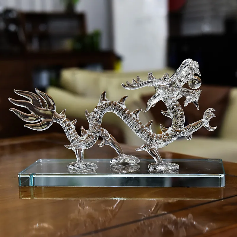 Figura de Dragón del Zodiaco Chino en Vidrio de Cristal Estatua de Dragón de Vidrio Claro Con Base para Decoración del Hogar Oficina