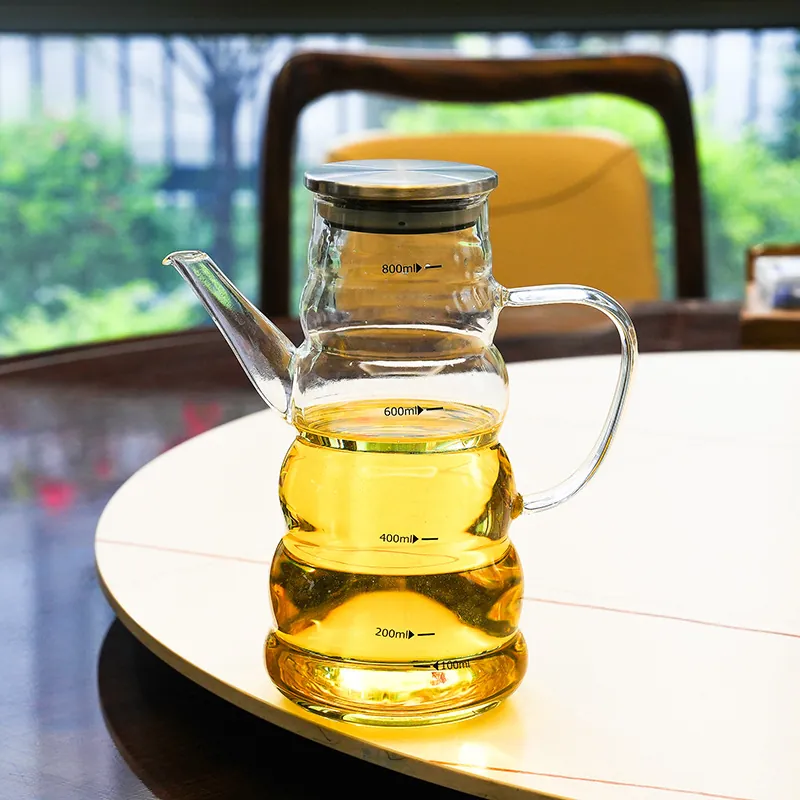 800ml Striped Borosilicate Glass Oil Bottle With Stainless Steel Lid High Temperature Resistant Leakproof Cruet Water Jug