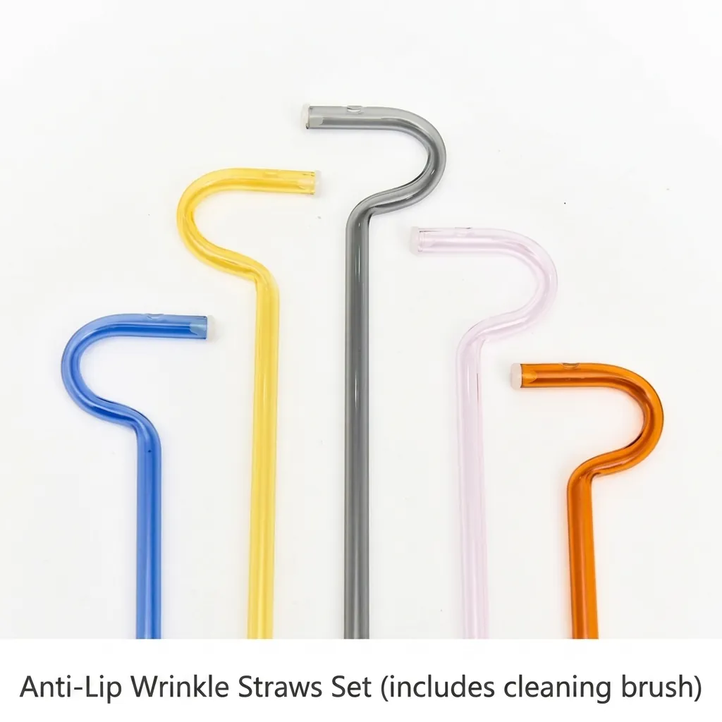 Anti Lip Wrinkle Glass Straw Set Flute Design Horizontal Glass Drinking Straw Prevent Mouth Lines Reusable Personal Care Home