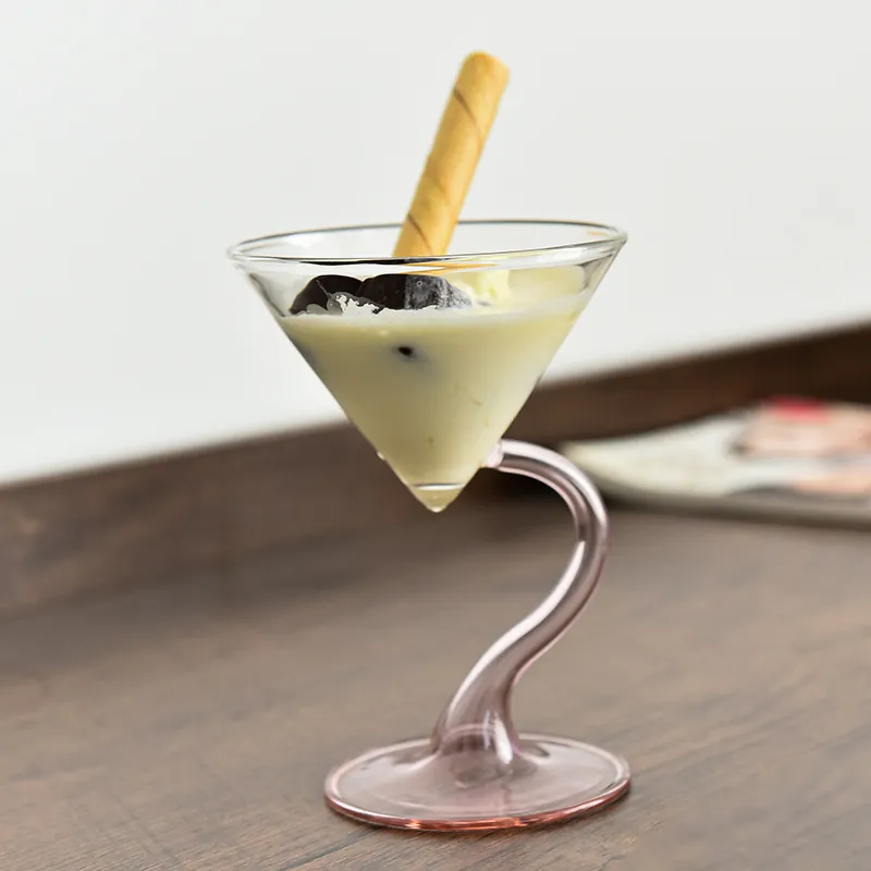 Ins Style Borosilicate Heat Resistant Glass Dessert Bowl High Footed Ice Cream Cup For Yogurt Salad Milkshake Hand-blown Glassware