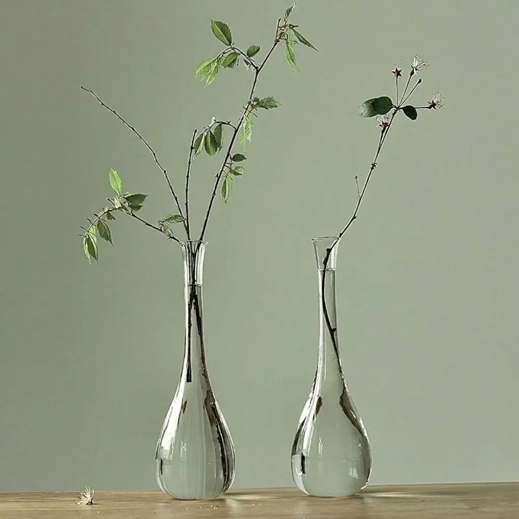 Japanese Zen Transparent Glass Vase For Flowers Handmade Borosilicate Glass Narrow Neck Bud Vase Modern Minimalist Home Decor Tabletop Ornament