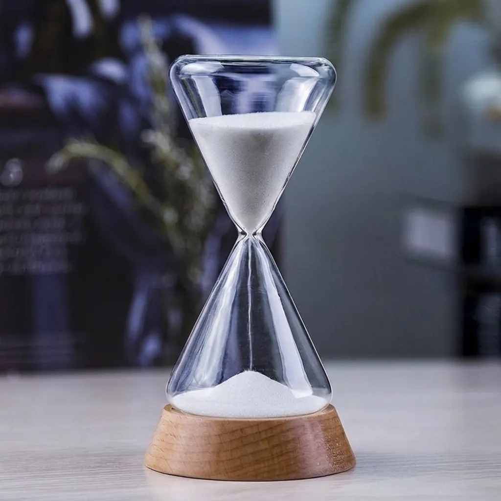 Minimalist High Borosilicate Glass Wood Sand Hourglass Timer Decorative Sand Clock with Beech Base Office Home Desk Ornament Gift
