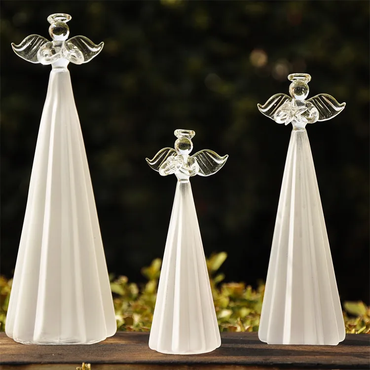 Ornamenti ad Angelo in Preghiera Traslucidi Smerigliati Europei Statuette di Angelo in Vetro Borosilicato con Strass e Perle Decorazione per Matrimonio Casa Regalo