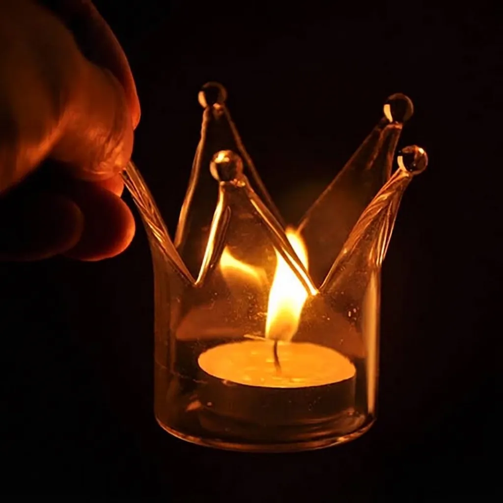 Candelabro de Corona de Vidrio de Borosilicato Transparente Estilo Europeo Regalo Romántico de Boda Cumpleaños Adorno Creativo