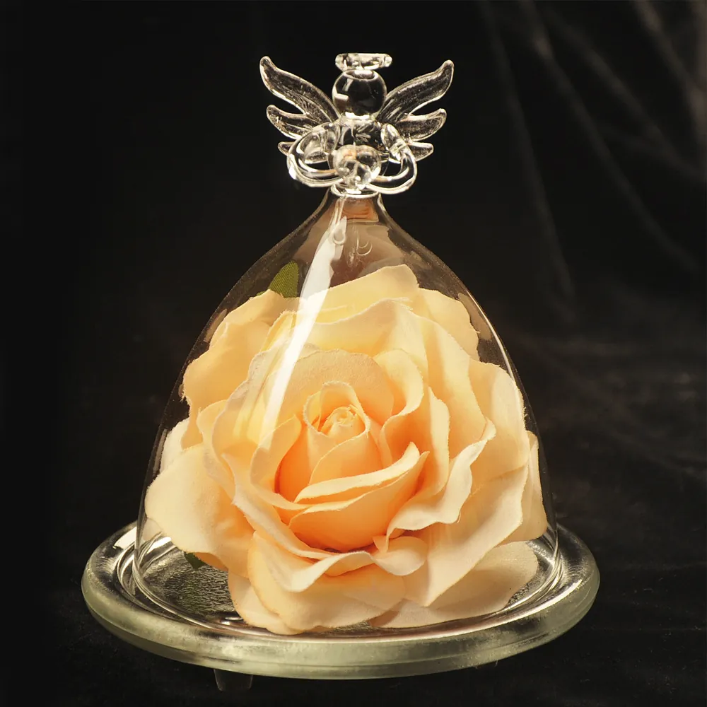 Creative Angel Design High Borosilicate Glass Cover Landscape Vase Transparent Glassware With Rose Ornament Home Decoration Wedding Gift