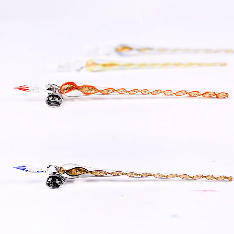 Handmade High Borosilicate Glass Dip Pen Spiral Thread Tip With Gold Powder Inlay Vintage Writing Pen For Office Business Gift