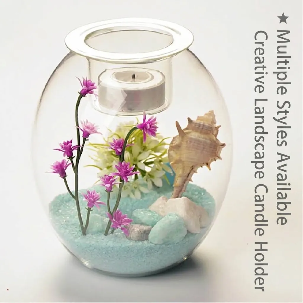 Creative Transparent Glass Micro Landscape Candle Holder Romantic Sea World Floral Scene Candlestick for Home Wedding Party Decor