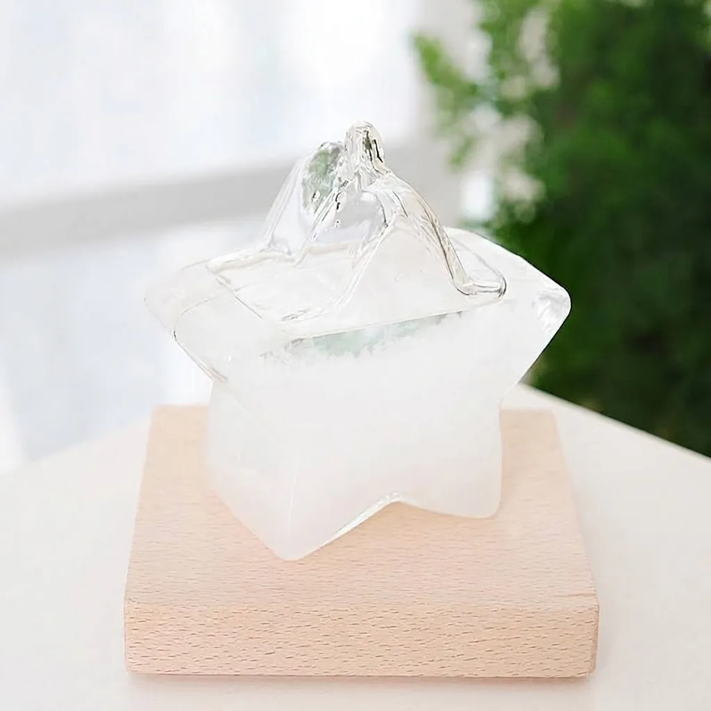 Botella Creativa de Pronóstico del Tiempo con Forma de Estrella Vidrio de Tormenta con Base de Madera Decoración de Oficina Regalo