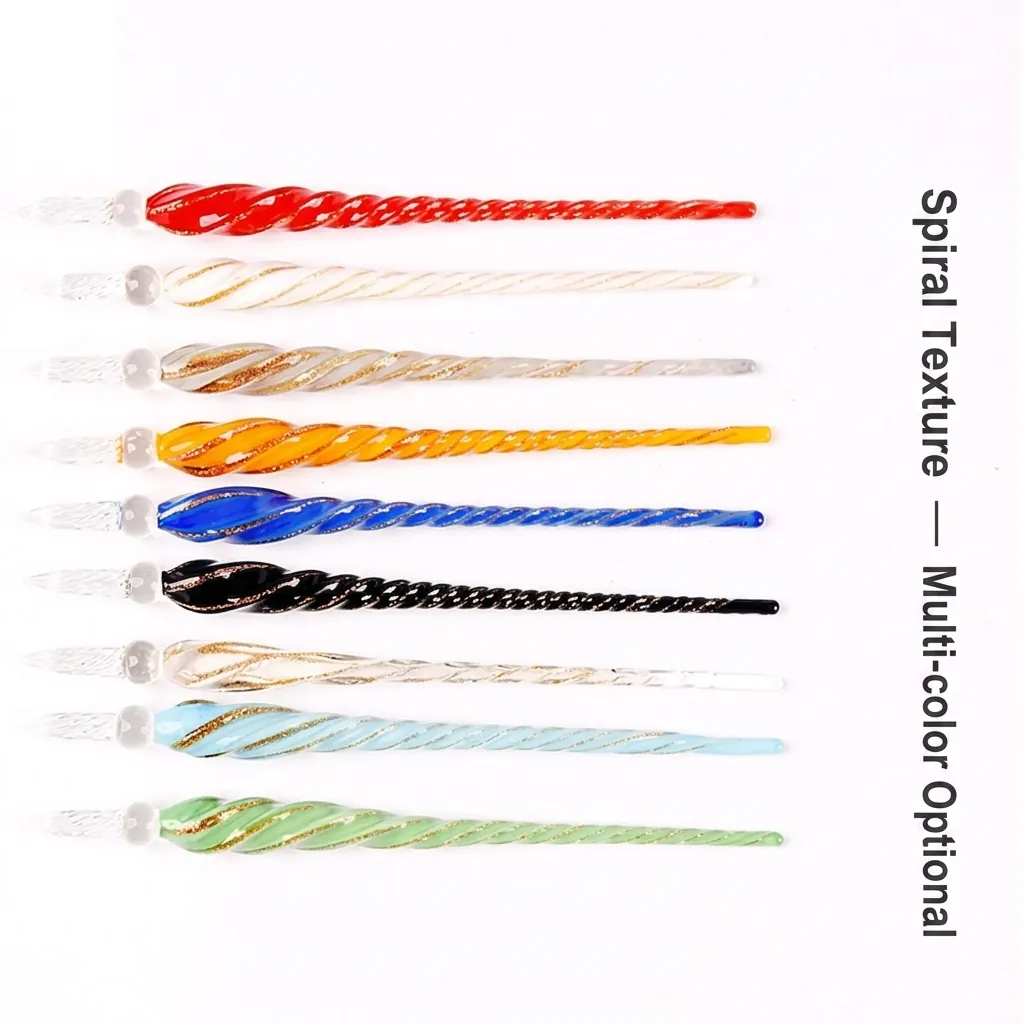 Handmade High Borosilicate Glass Dip Pen Vintage Spiral Ink Testing Signing Pen Gold Powder Inlaid Stationery Writing Gift