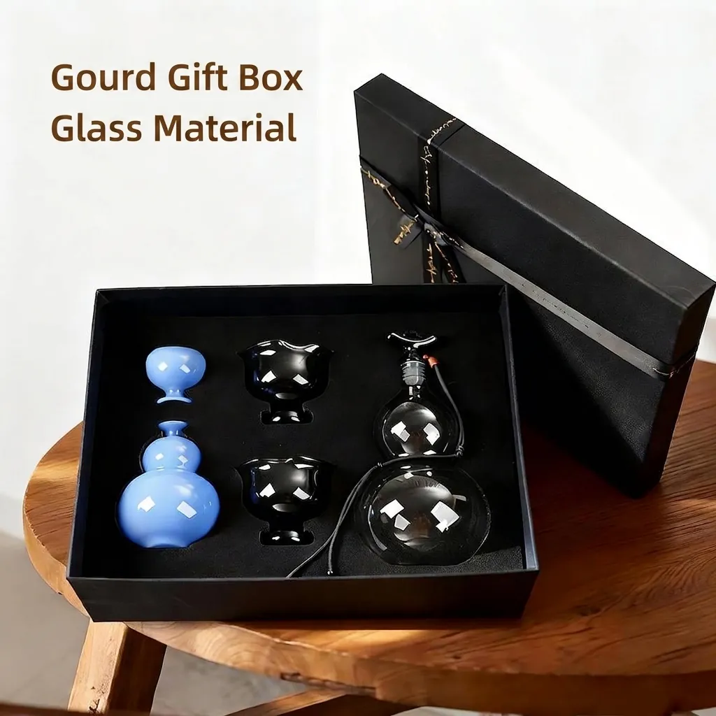 Juego de Sake Creativo con Forma de Calabaza de Vidrio Borosilicato Frasco Copas Caja de Regalo de Estilo Chino de Gama Alta