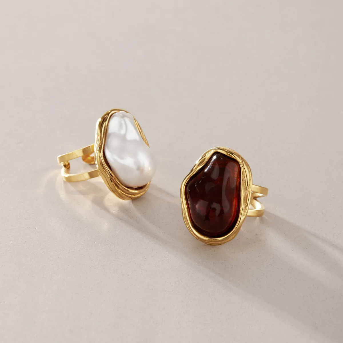 Bague Künstliche Perle Baroque Style Français Esthétique Irrégulière Acier Inoxydable Ouverte Réglable Bijoux Femmes