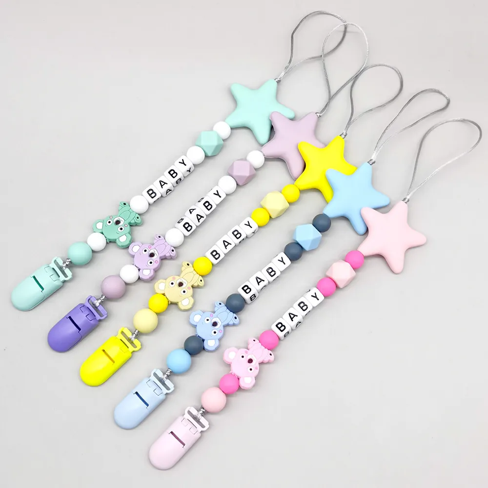 Baby Silicone Koala Star Pacifier Clip Chain Binky Holder Leash For Infant Toddler Teething Beads Soother Anti-Drop Strap
