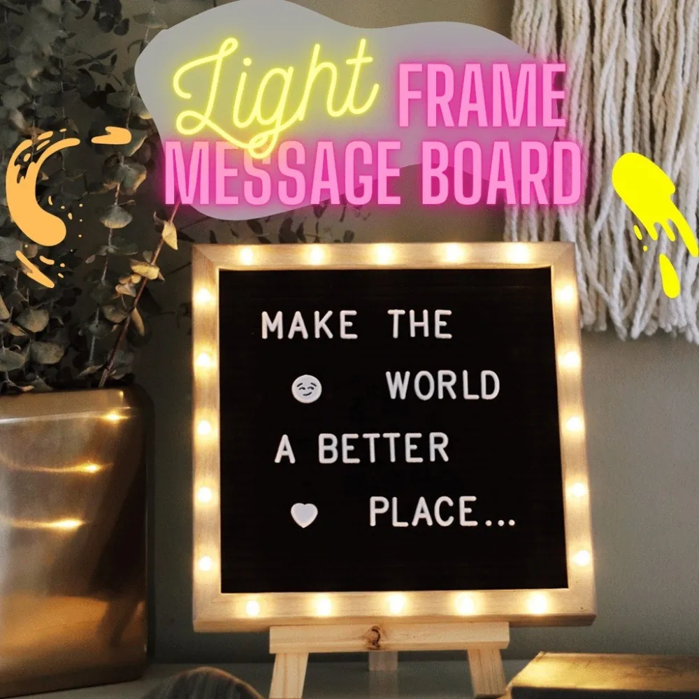Tableau de Lettres en Feutre LED Fait Main Cadre en Bois Tableau de Message Avec Lettres en Plastique Interchangeables et Support pour Décoration Intérieure