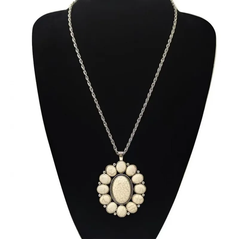 Bohemian Vintage Sunflower Pendant Necklace Copper Zirconia Faux Turquoise Stone Neck Jewelry For Women