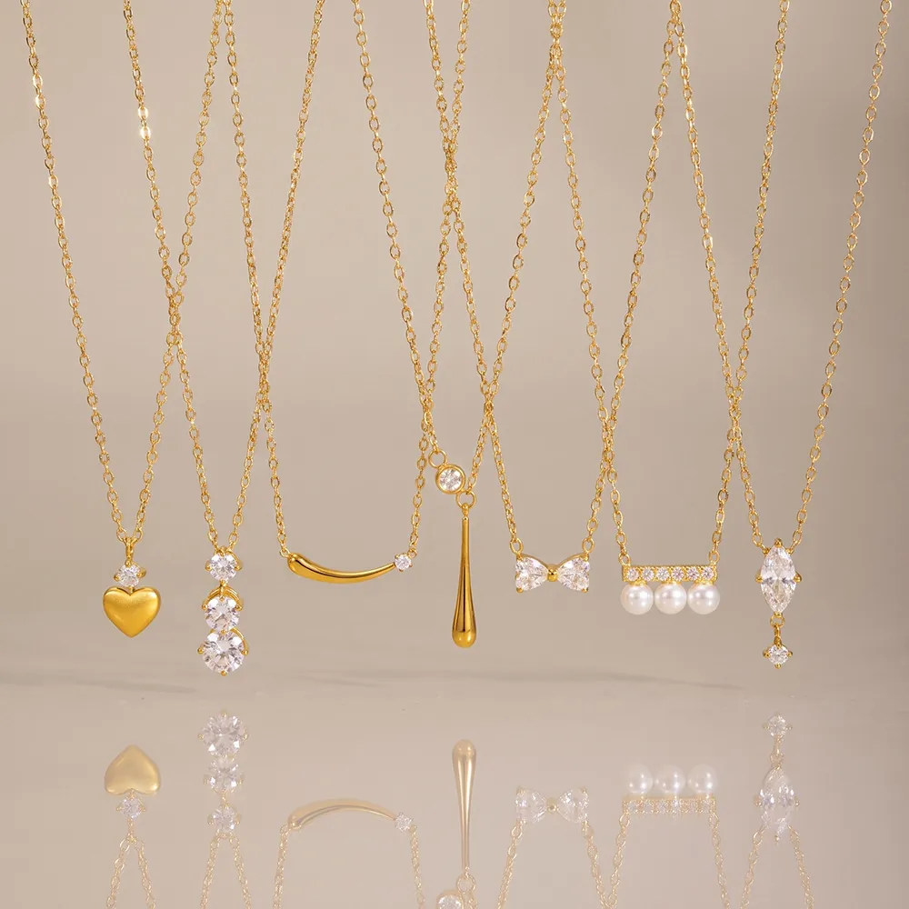 Edelstahl Herz Wassertropfen Anhänger Halskette Für Damen 18K Vergoldet Strass Künstliche Perle Halskette Mode Schmuck