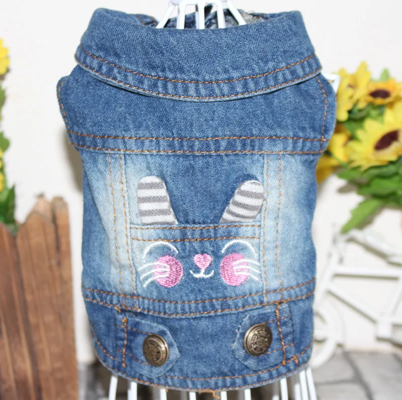 Pet Denim Vest Embroidered Cartoon Rabbit Cat Pattern Dog Cat Clothes For Small Medium Dogs Puppy Kitten Outerwear Clothing