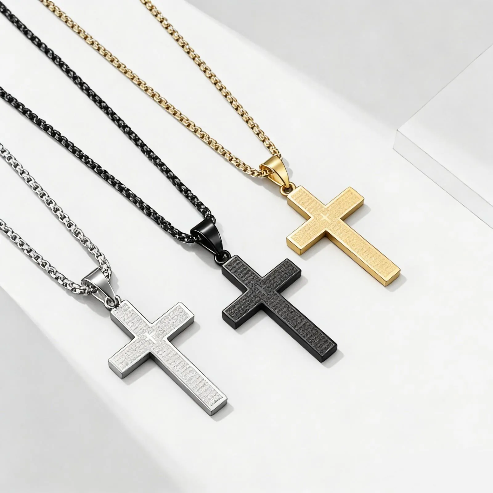Titanstahl Kreuz Anhänger Halskette Für Herren Religiös Schriftgravur Poliert Schmuck Geschenk Vintage Halskette