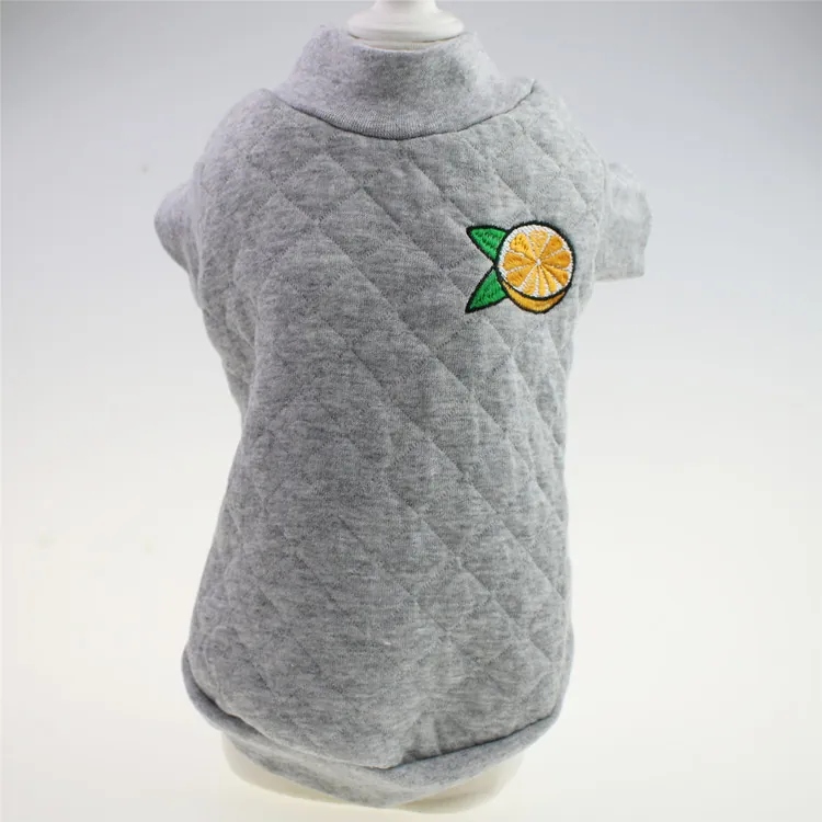 Grey Quilted Pet Dog T-Shirt Small Dog Autumn Winter Clothes Two-Legged Puppy Outfit Warm Fruit Panda Embroidered T-Shirt For Teddy Bichon Pomeranian
