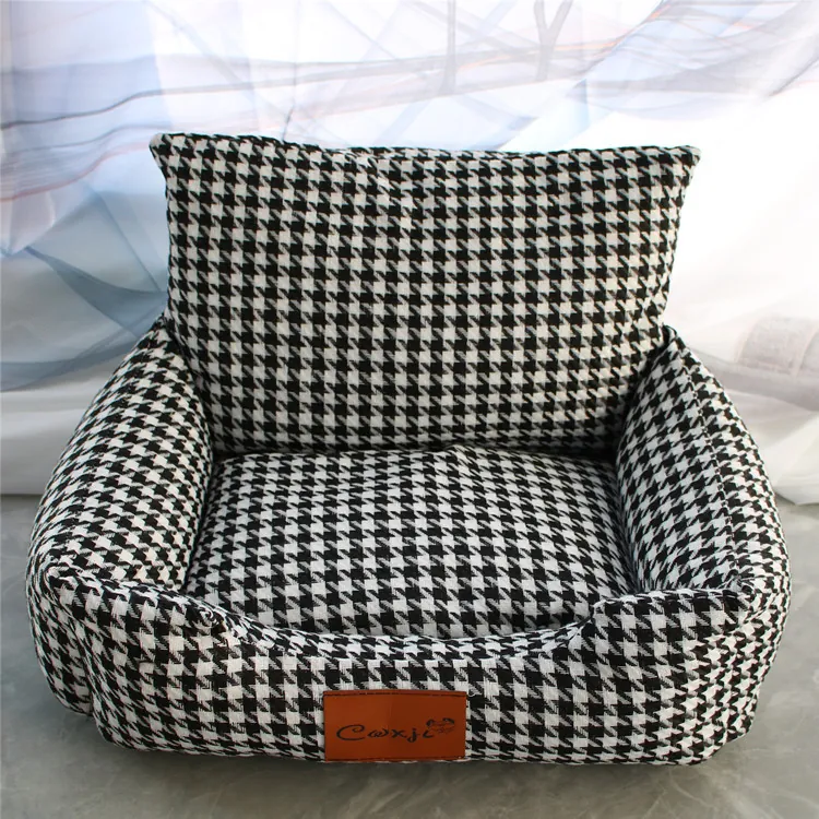 Houndstooth Pattern Pet Sofa Bed Removable Washable Warm Dog Bed Soft Cat House Winter Mat For Small Dogs Cats Puppy