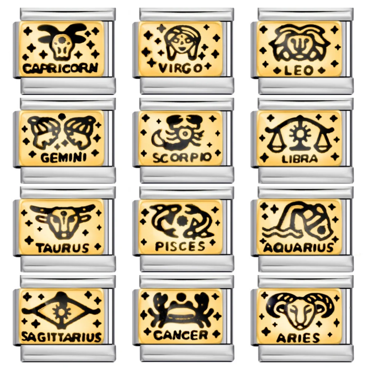 12 Zodiac Italian Charm Link For Bracelet Stainless Steel Gold Plated Enamel DIY Personalized Bracelet Accessories Jewelry Gift