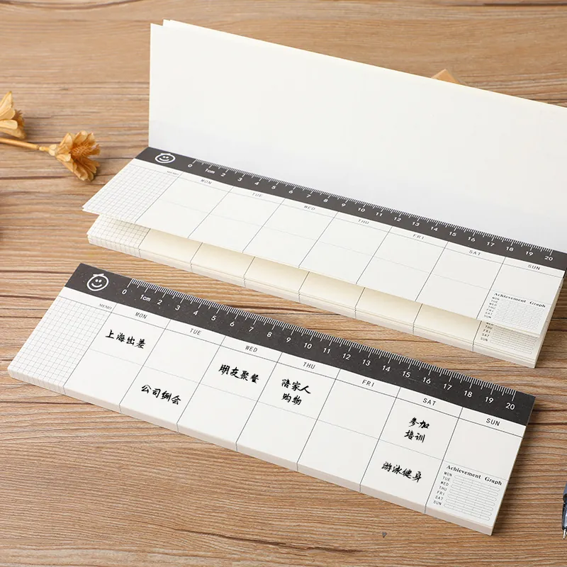 Blocco Pianificatore Settimanale Minimalista Con Righello Integrato Blocco Note Rilegatura Superiore per Organizzatore Scrivania