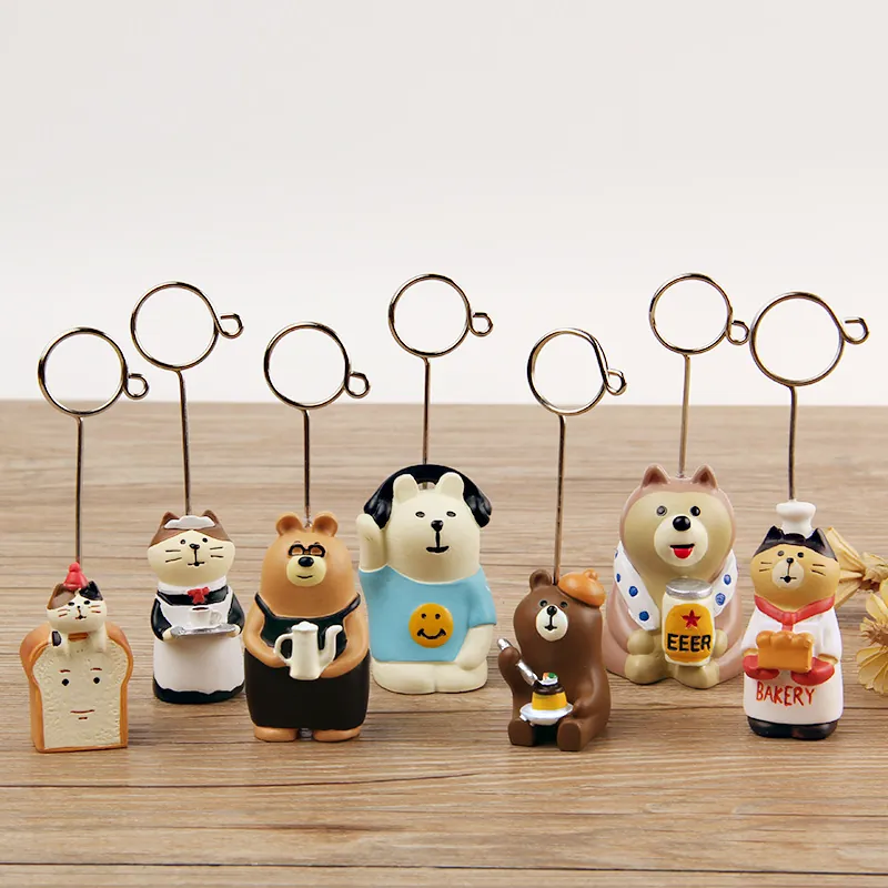 Japanese Zakka Style Resin Animal Memo Clip Cute Cat Bear Photo Holder Desktop Decoration Resin Figurine Message Holder