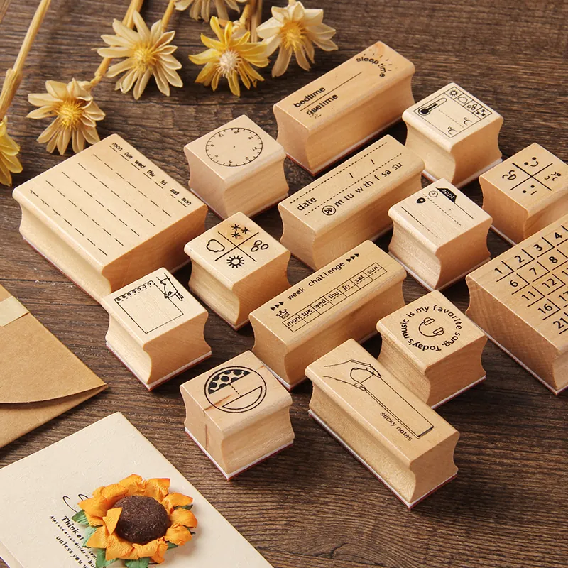 Exquisite Wooden Stamp Set Cute Literary Scrapbooking Decoration Material For Students Daily Journaling Planner DIY Stationery
