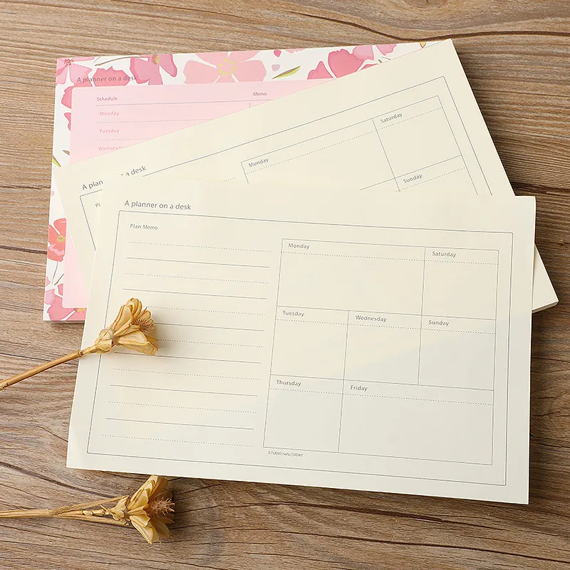 Creative Portable Schedule Planner Minimalist Floral Weekly Tear-Off Memo Pad Grid Notebook For Office Students Study Management