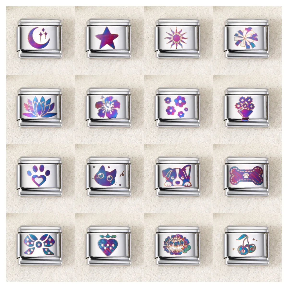 Edelstahl Italian Charm Link UV Laser-Graviert DIY Modulare Armband Glieder Schmuckherstellung Blume Herz Muster