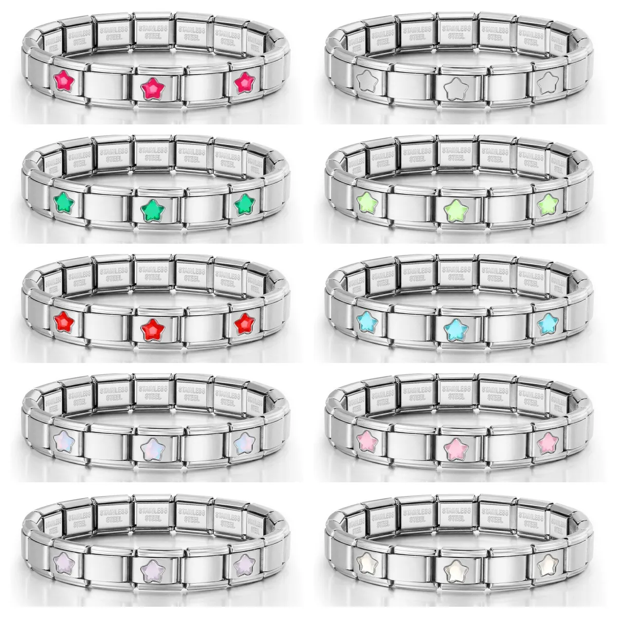 Bracelet à Breloques Italien en Acier Inoxydable DIY Modulaire Motif Étoile Bracelet à Maillons Unisexe Bijoux de Mode Cadeau
