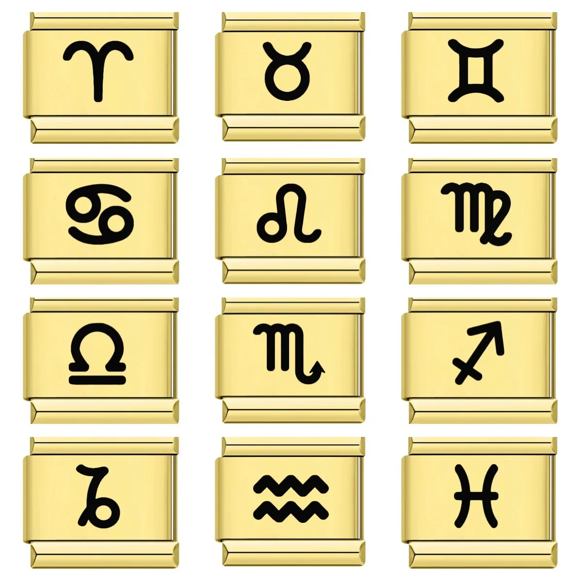 12 Symboles du Zodiaque Maillons de Charme Italien Acier Inoxydable Modulaire DIY Accessoires de Bracelet Plaqué Or Argent Composant Bijoux Astrologie