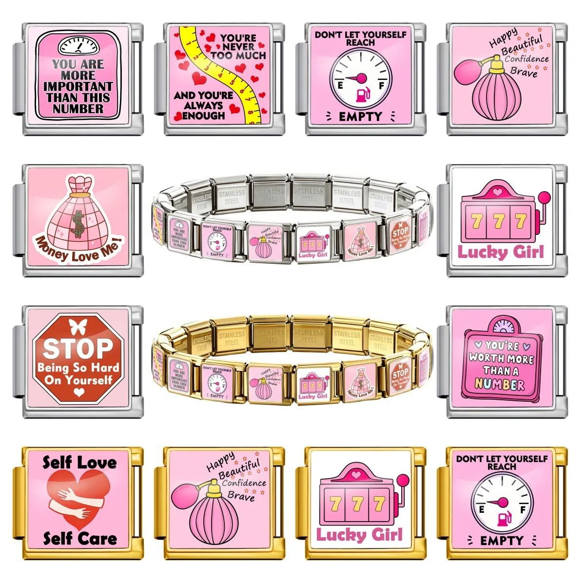 Glandes de Bracelet à Maillons Italiens en Acier Inoxydable Rose Citation Inspirante DIY Bijoux Modulaires Cadeau Femmes