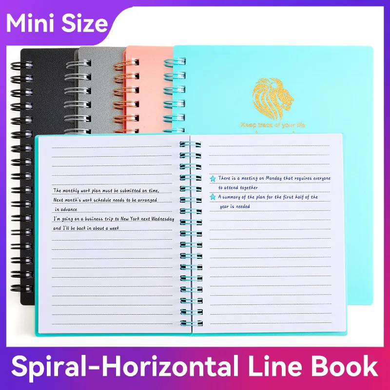 Tragbares Spiralnotizbuch PP Einband Liniertes Journal Holzfreies Papier Bronzierendes Löwen Design Business Tagebuch Notizblock