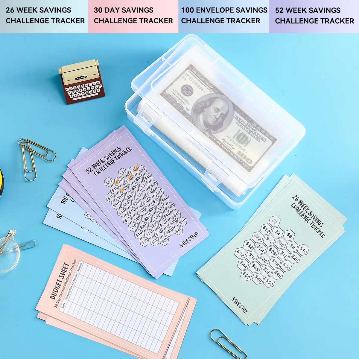 100 Umschläge Herausforderung Box Set Transparente Sparbüchse Mit Geldumschlägen Und Spar Trackern Für Die Budgetplanung